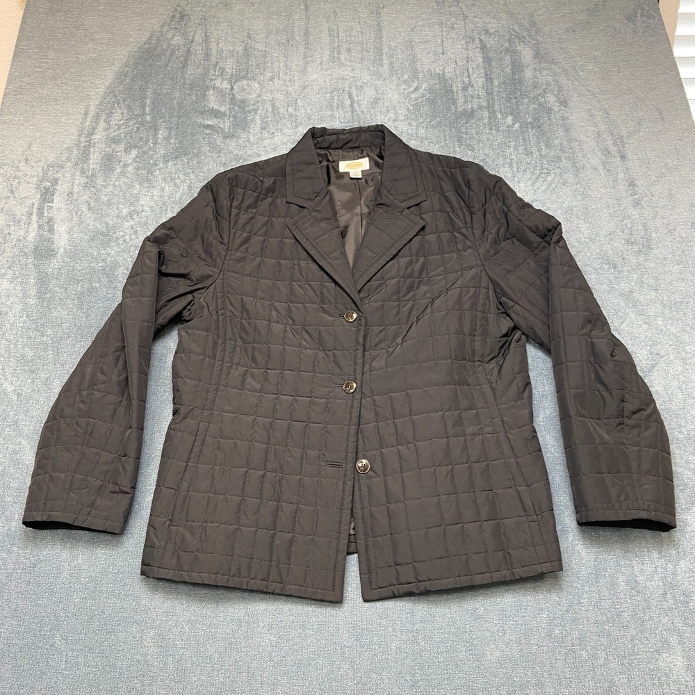 Talbots Chore Jacket Womens 16 Black Quilted Lightweight Notch Lapel Outdoor